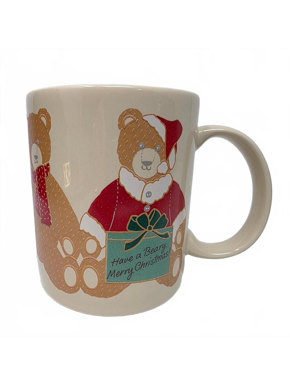 Vintage 1985 Hallmark Beary Merry Christmas Teddy Bear Mug